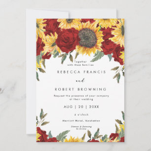 tournesols et roses rouges faire-part de mariage
