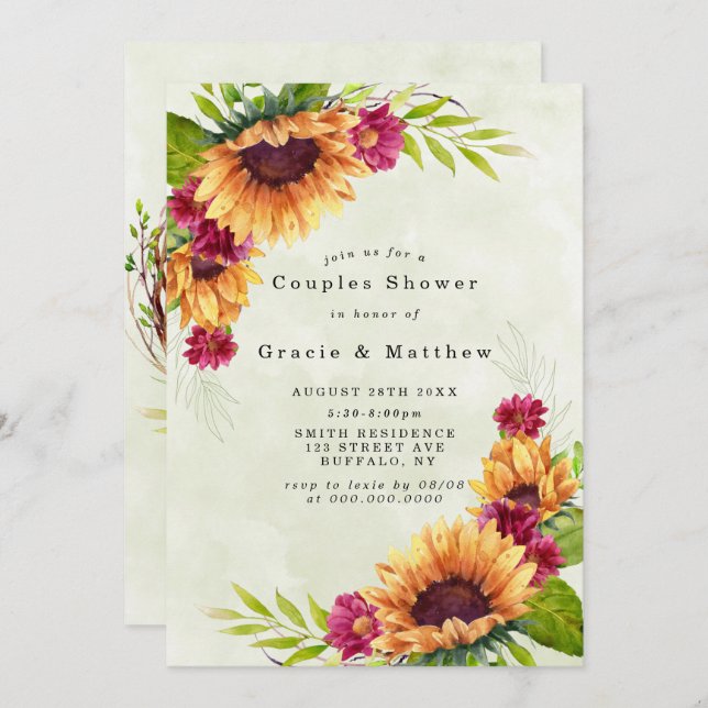 Tournesols Floraux rose Couples Invitations de dou (Devant / Derrière)