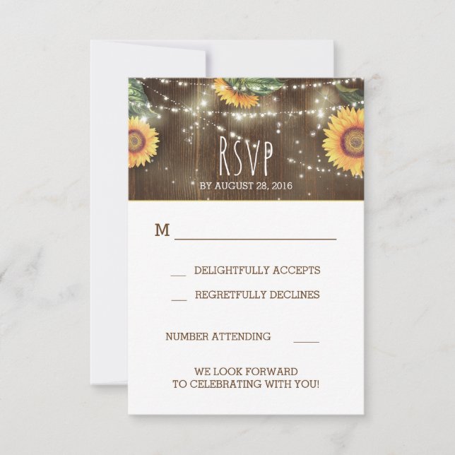 Tournesols Grange Rustique Bois Mariage RSVP (Devant)