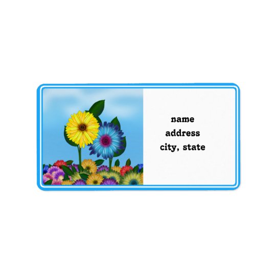 Tournesols jaunes et bleus de bande dessinée étiquette d'adresse