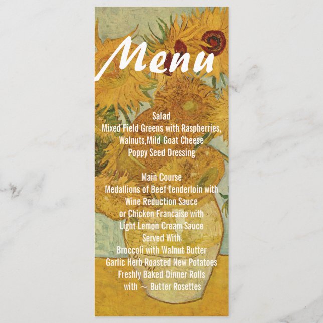 Tournesols Mariage maigre Menu Table (Devant)