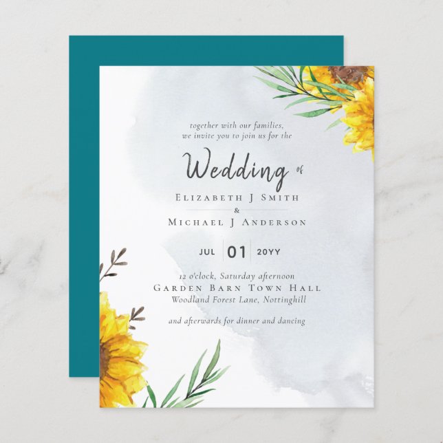 Tournesols Olive Feuille Russe Mariage Turquoise (Devant / Derrière)