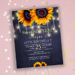 Tournesols rustique chic sweet sixteen invitation<br><div class="desc">Floral élégant sweet sixteen 16ème anniversaire invitation budget abordable invitation sur minuit sombre marine bleu chalkboard avec bouquets de tournesols en or jaune et cordes de lumières scintillantes.      L'invitation est adapté pour l'été automne jardin extérieur jardin tournesol chic fête d'anniversaire.</div>