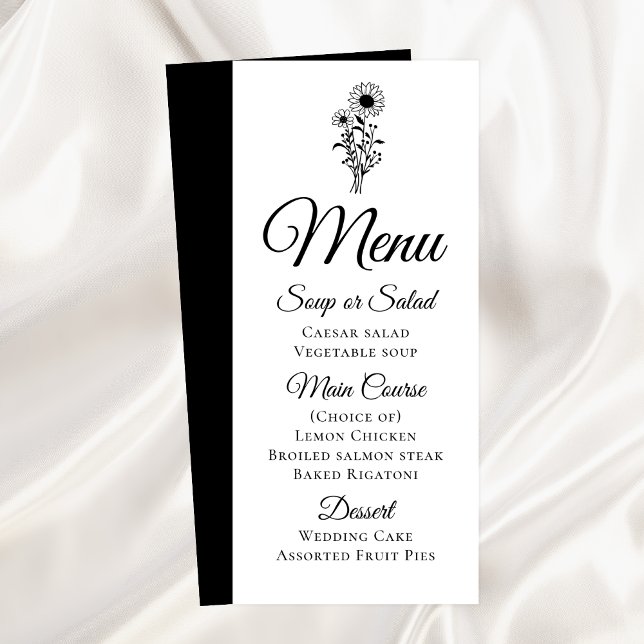 Tournesols Rustique noir blanc Floral Menu Mariage (Créateur téléchargé)