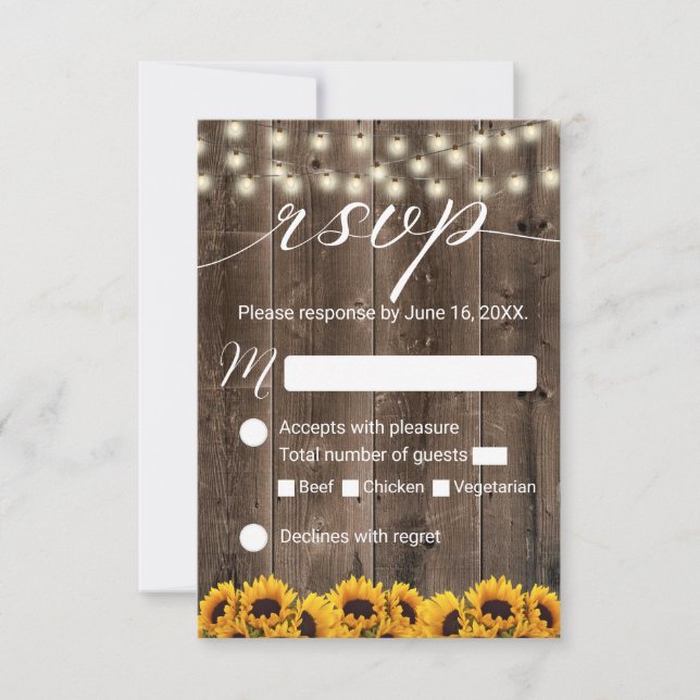 Tournesols Rustique String éclats mariage RSVP (Devant)