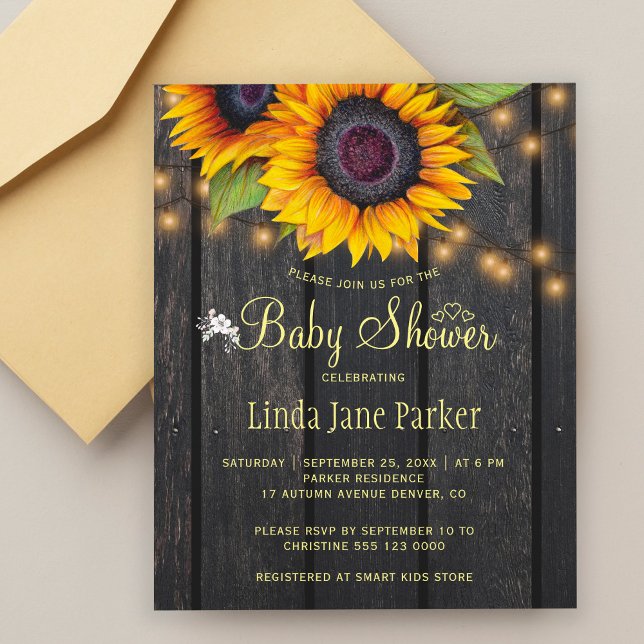 Tournesols rustiques budget baby shower invitation (Créateur téléchargé)
