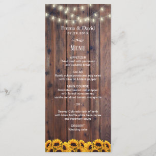 Tournesols rustiques et lumières à cordes Menu Mar