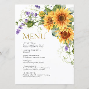 Tournesols rustiques & Lavender Menu Mariage