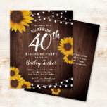 Tournesols rustiques Surprise Invitation de 40e an<br><div class="desc">Ce design présente de jolis tournesols aquarelles peints sur un arrière - plan en bois rustique agrémenté de lampes à cordes. Cliquez sur le bouton personnaliser pour plus de flexibilité dans la modification du texte ou le déplacement des graphiques! Des variantes de cette conception ainsi que des produits de coordination...</div>