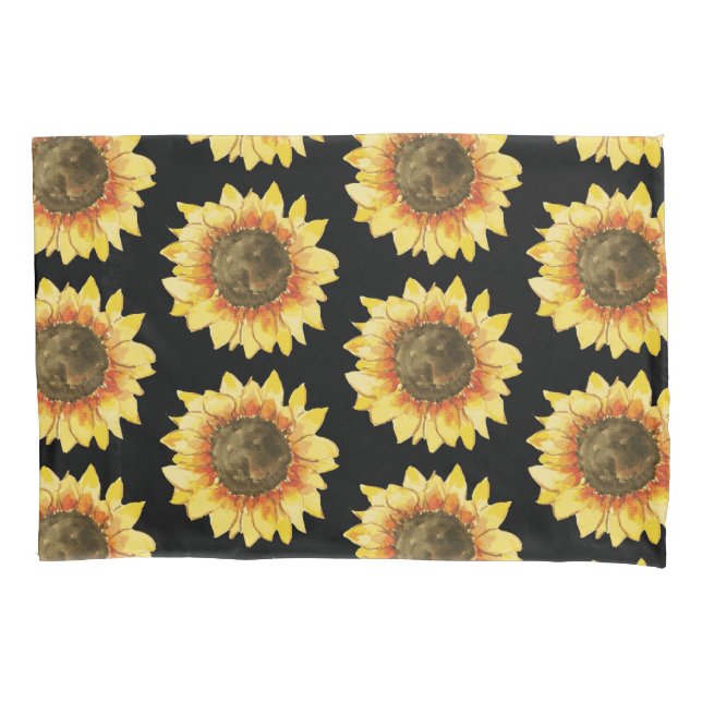 Tournesols sur taie d'oreiller noire (devant)