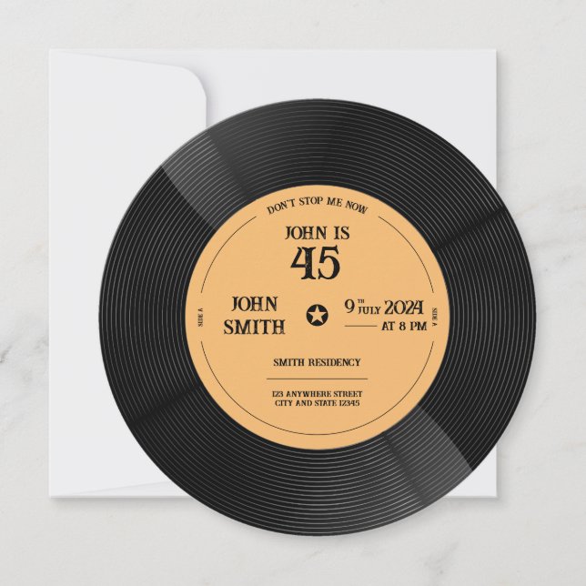 Tournez Votre Soirée – Invitations Vinyle Vibes (Devant)
