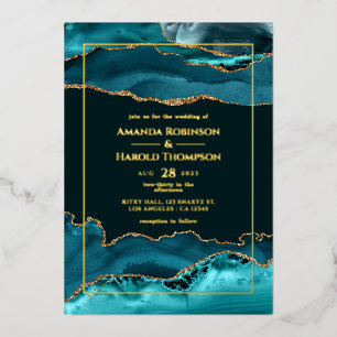 Tourquoise et or Agate Mariage Foil Invitation