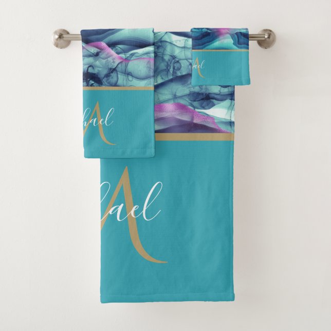 Tourquoise Turquoise marbre Agate & Monogramme (En situation)