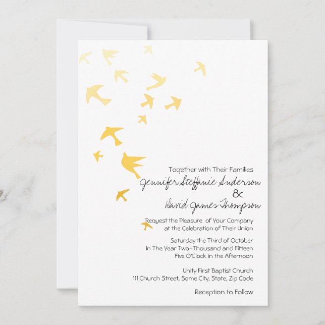 Tourterelles Ombre jaune et blanc Invitations de m (Devant)