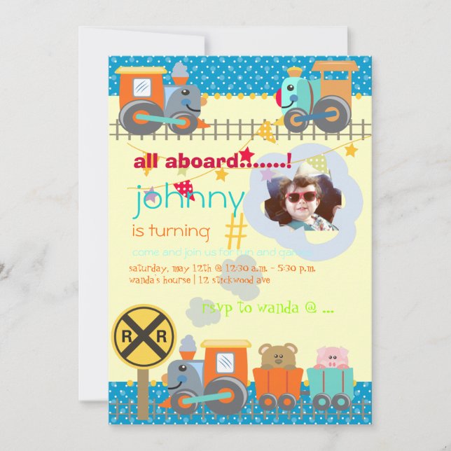Tous à bord, invitations d'anniversaire pour train (Devant)