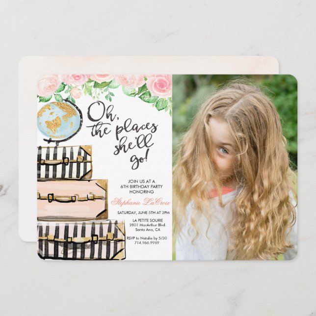 TOUS ÂGES - Invitation d'anniversaire valise de vo (Devant / Derrière)