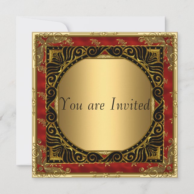 Tous Gold Black Red Retro Party Invitation (Devant)