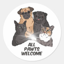 Tous les Pawts Bienvenue Stickers Rond Classique