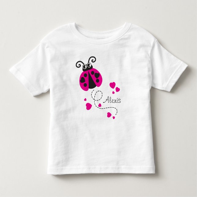 Tous Petits T-shirt de nom rose pour les coeurs de coccinelle  (Devant)