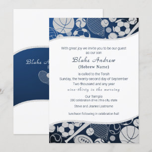 Tous Sports Bar Mitzvah Silver Blue Invitation 2