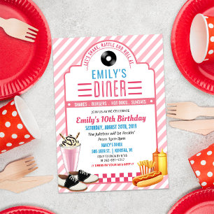 TOUT ÂGE - 1950 Retro Diner Invitation d'anniversa