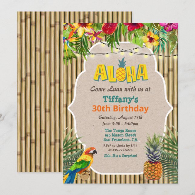 TOUT ÂGE - Aloha Luau Invitation d'anniversaire tr (Devant / Derrière)