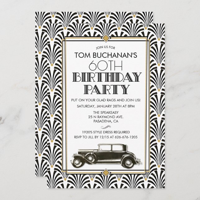 TOUT ÂGE - Anniversaire Art Déco Gatsby invitation (Devant / Derrière)