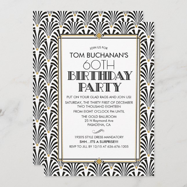 TOUT ÂGE - Anniversaire Art Déco Gatsby invitation (Devant / Derrière)