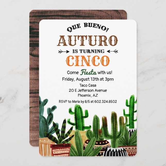 TOUT ÂGE - Anniversaire Fiesta Cactus Invitation (Devant / Derrière)