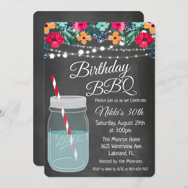TOUT ÂGE - BBQ Mason Jar Invitation (Devant / Derrière)