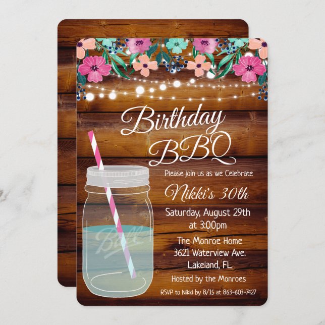 TOUT ÂGE - BBQ Mason Jar Invitation (Devant / Derrière)