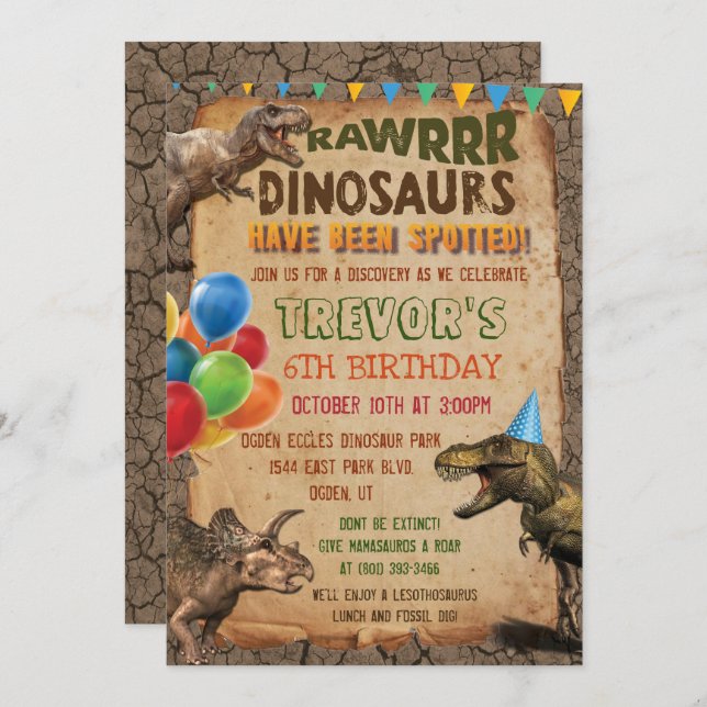 TOUT ÂGE - Dinosaure Anniversaire Fête Invitation (Devant / Derrière)