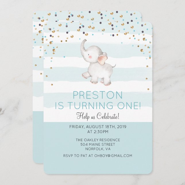 TOUT ÂGE - Elephant Boy Invitation d'anniversaire (Devant / Derrière)