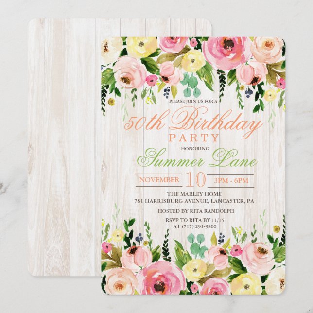 TOUT ÂGE - Faire-part de naissance florale rustiqu (Devant / Derrière)