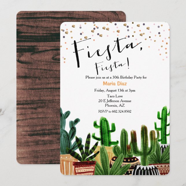 TOUT ÂGE - Fiesta Cactus Invitation d'anniversaire (Devant / Derrière)