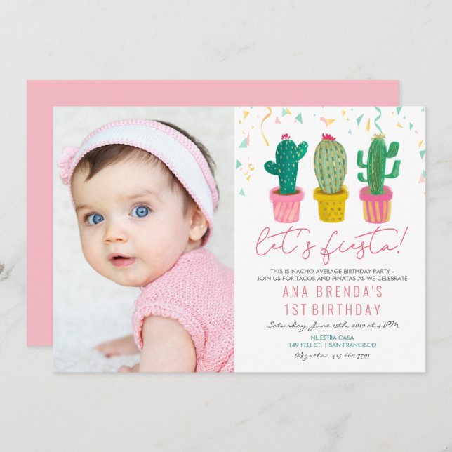 TOUT ÂGE - Fiesta Cactus Invitation d'anniversaire (Devant / Derrière)