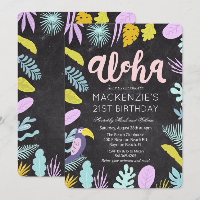 TOUT ÂGE - Invitation d'anniversaire Aloha Palmier (Devant / Derrière)