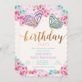 Invitation d'anniversaire papillon modifiable, bisous papillon et
