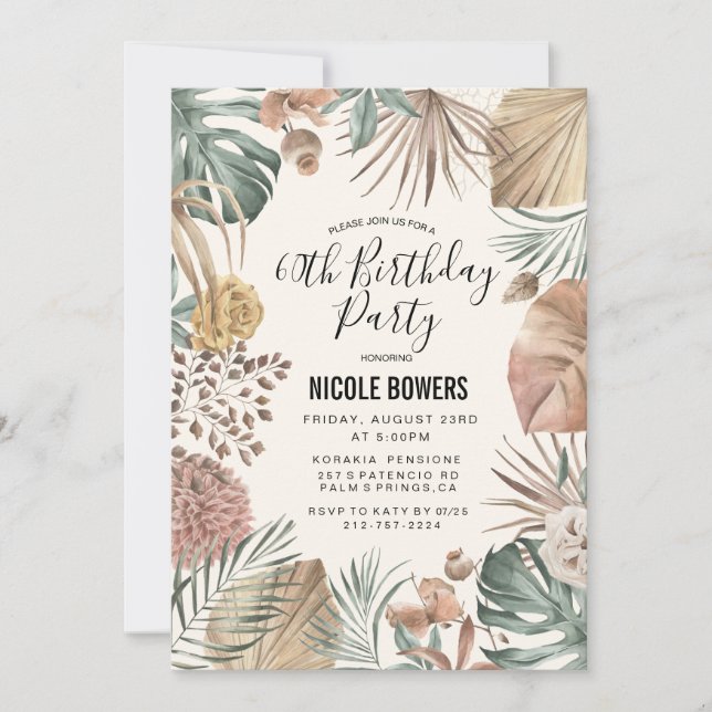 TOUT ÂGE - Invitation d'anniversaire florale Boho (Devant)