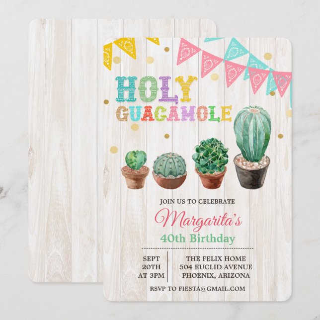 TOUT ÂGE - Invitation d'anniversaire Holy Guacamol (Devant / Derrière)