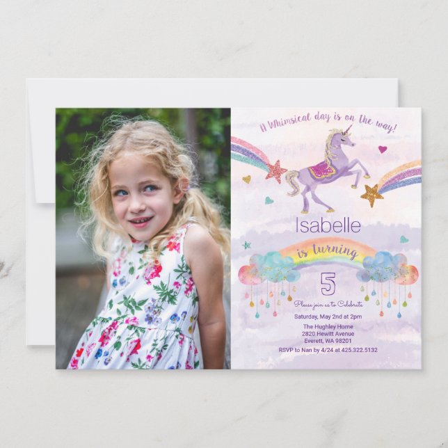 TOUT ÂGE - Invitation d'anniversaire licorne paill (Devant)