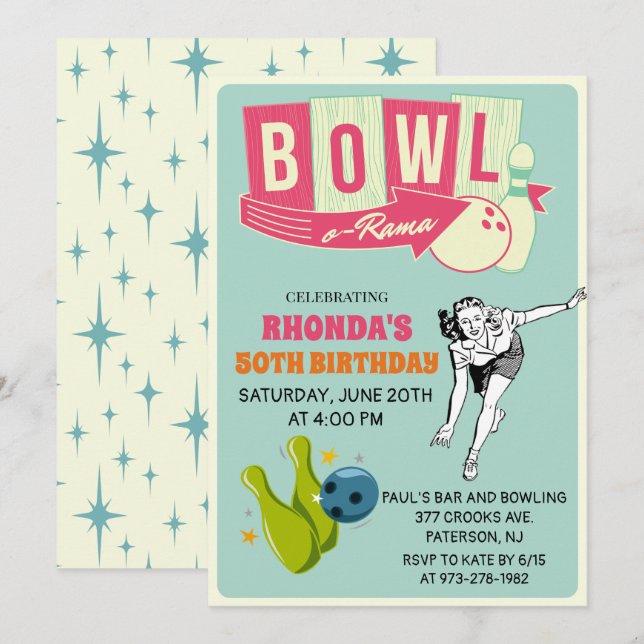 TOUT ÂGE - Invitation d'anniversaire rétro de bowl (Devant / Derrière)