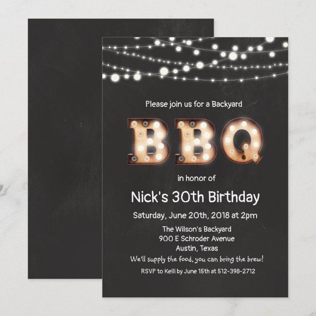 TOUT ÂGE - Invitation d'anniversaire rustique BBQ (Devant / Derrière)