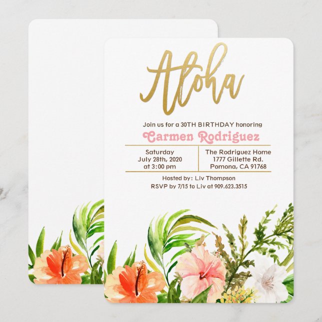 TOUT ÂGE - Invitation d'anniversaire tropicale Alo (Devant / Derrière)