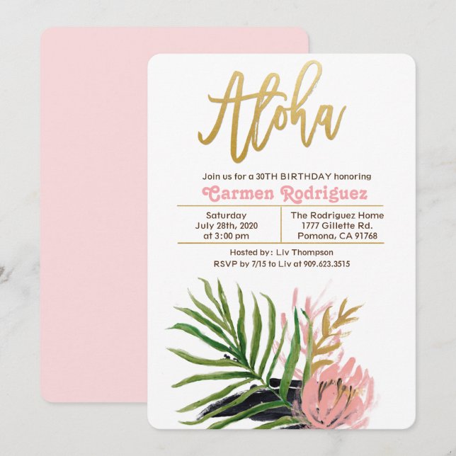 TOUT ÂGE - Invitation d'anniversaire tropicale Alo (Devant / Derrière)