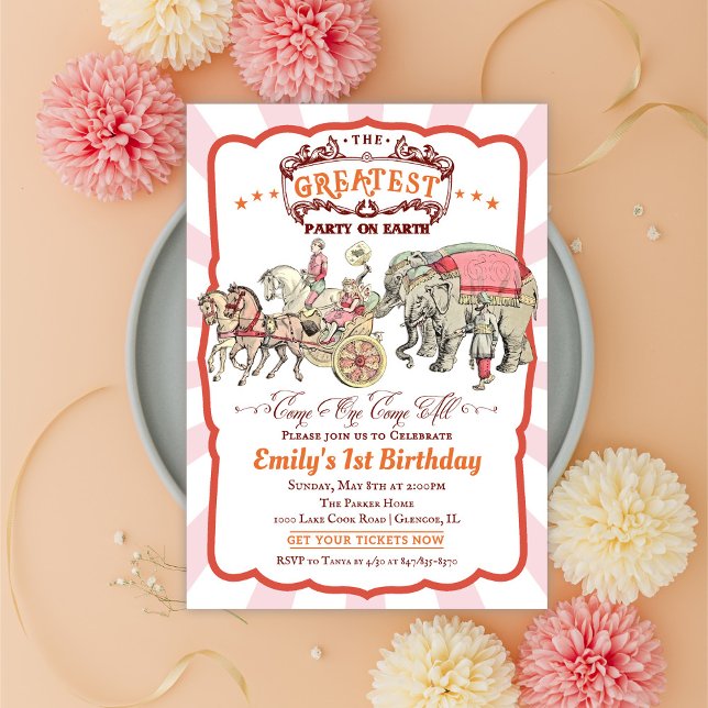 TOUT ÂGE - Invitation d'anniversaire vintage cirqu (Créateur téléchargé)