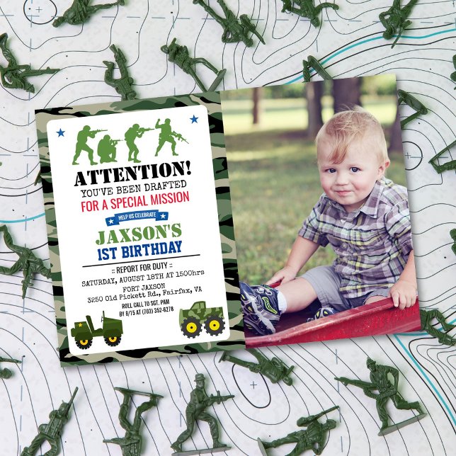 TOUT ÂGE - Invitation photo d'anniversaire militai (Créateur téléchargé)