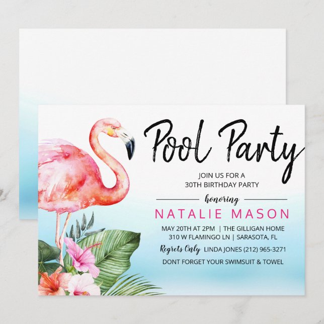 TOUT ÂGE - invitation tropicale d'anniversaire de (Devant / Derrière)