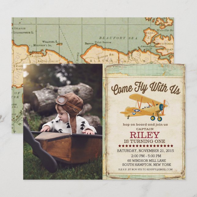 TOUT ÂGE - Invitation Voyage Avion Avion (Devant / Derrière)