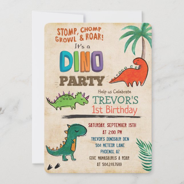 TOUT ÂGE - Jolie Dinosaure Invitation d'anniversai (Devant)